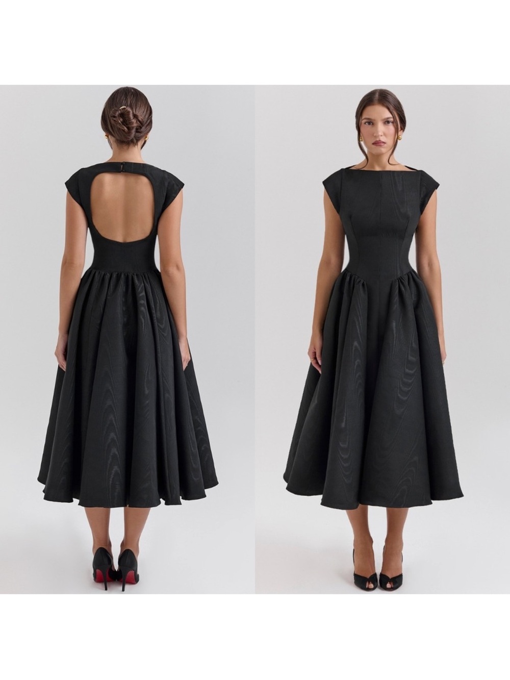 House of CB Debutante Black Moire Satin Backless Midi Dress NWOT size L - Picture 13 of 13